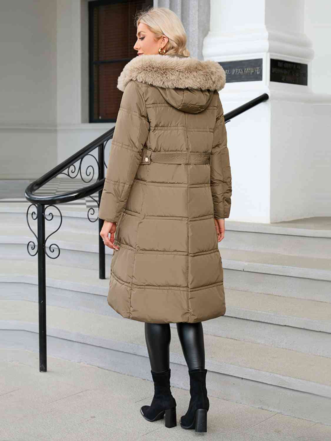 Longline Hooded Winter Coat with Pockets