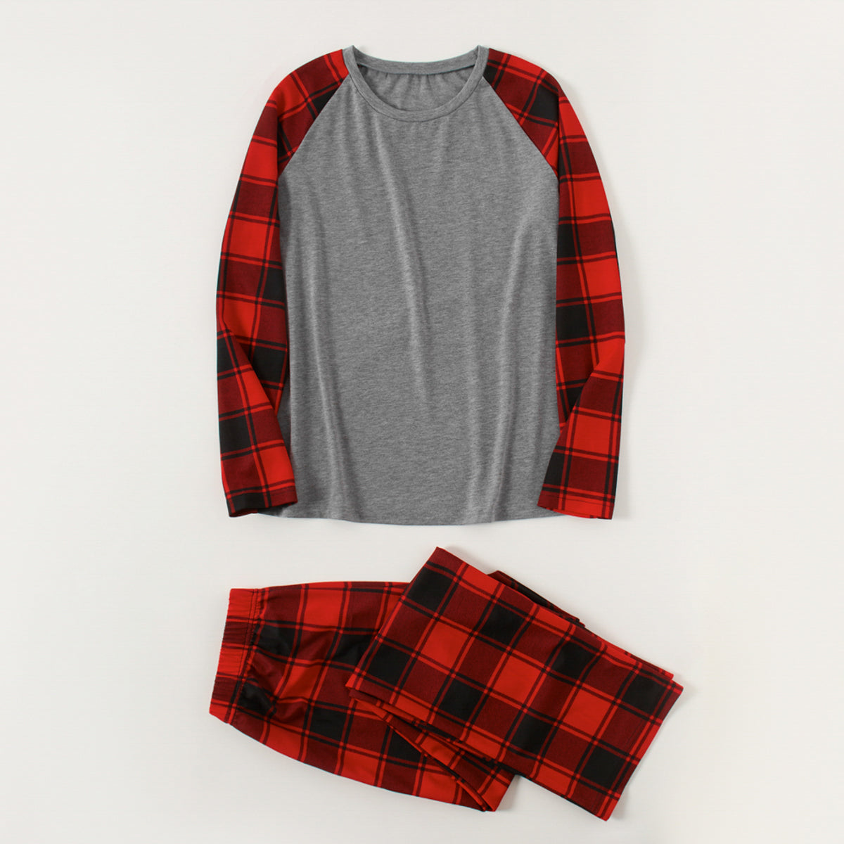 Raglan Sleeve Top and Plaid Pants Set