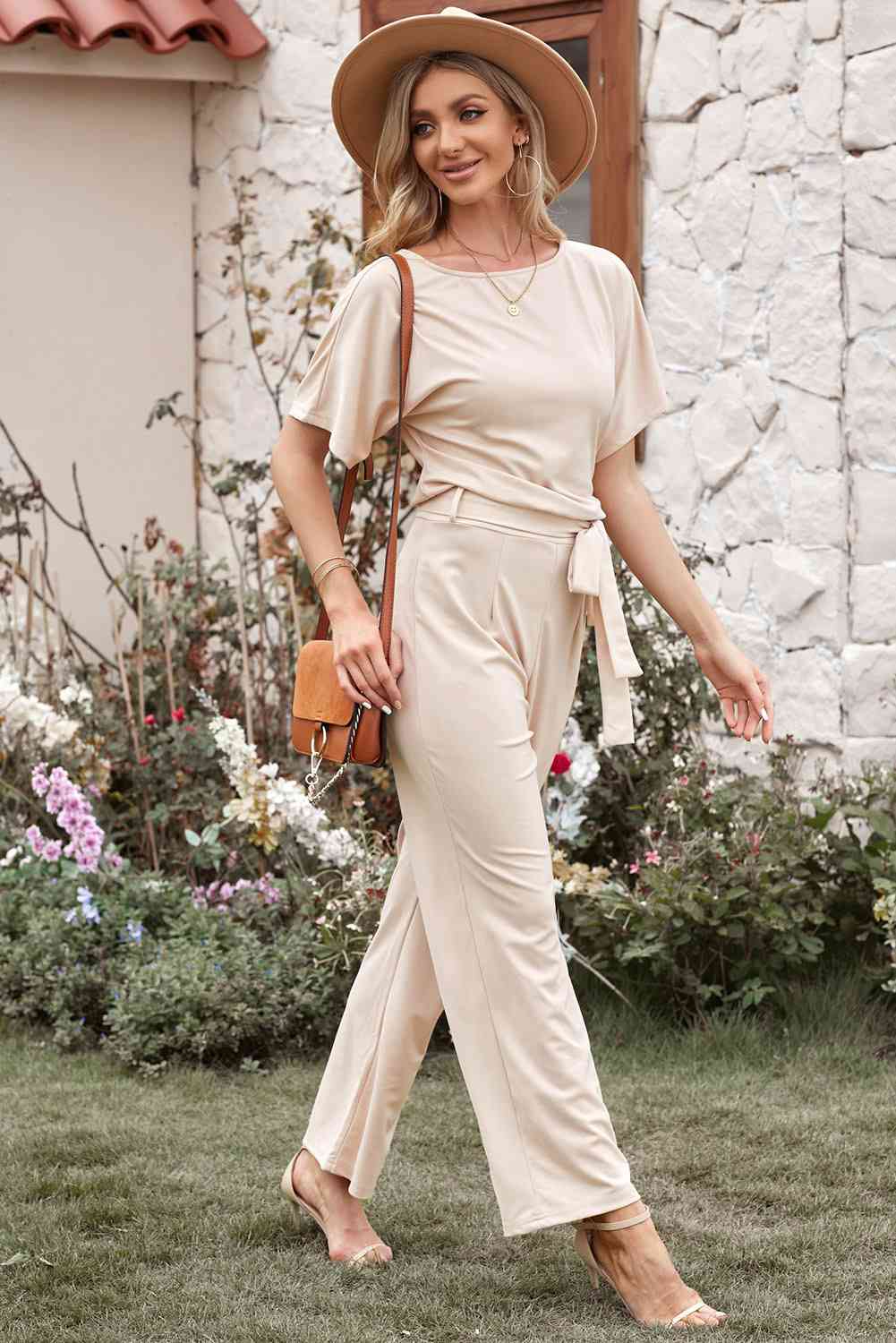 Full Size Tie Waist Straight Leg Jumpsuit