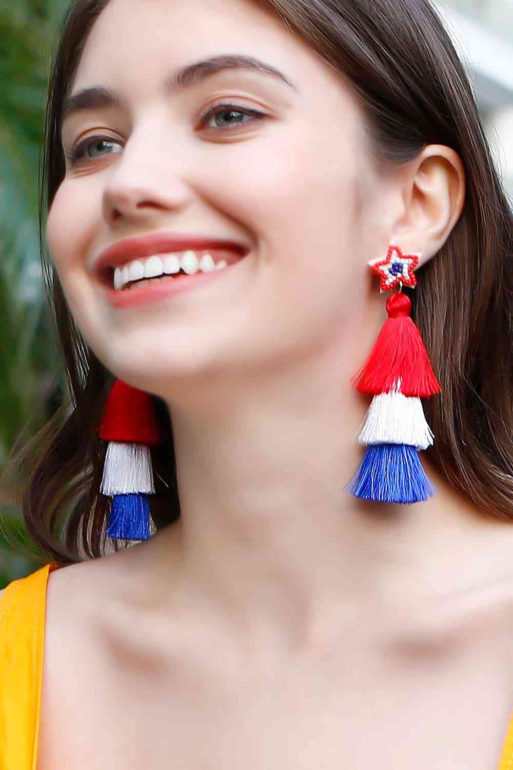 Beaded Star Tassel Dangle Earrings