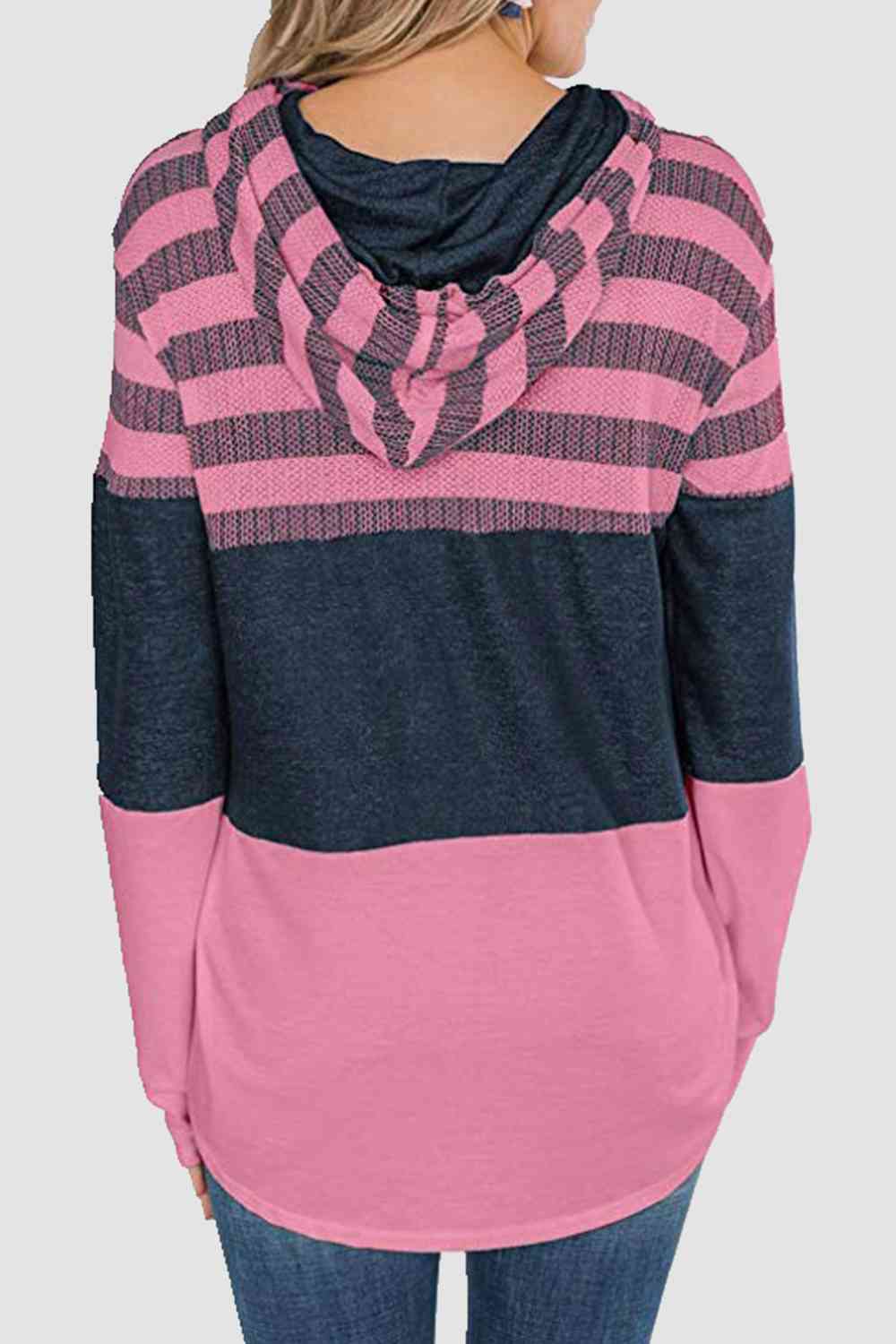 Striped Drawstring Long Sleeve Hoodie