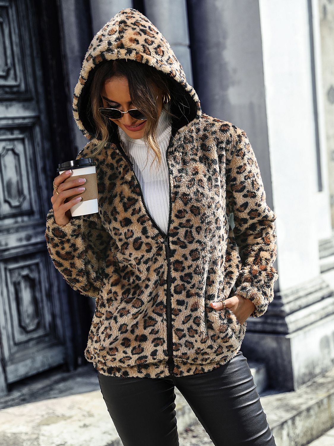 Leopard Zip-Up Hooded Jacket