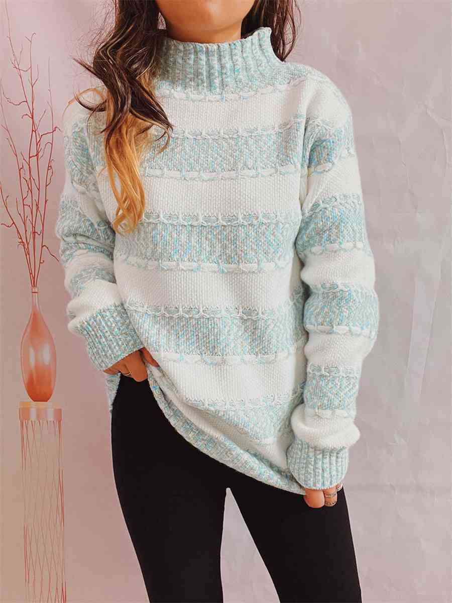 Striped Turtleneck Long Sleeve Sweater