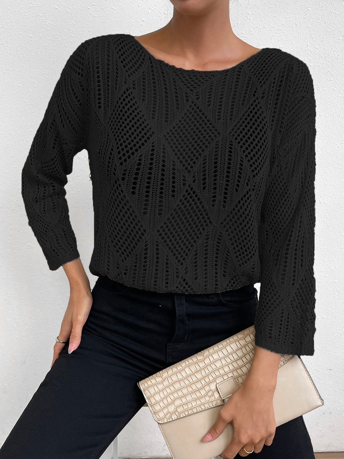 Openwork Round Neck Knit Top