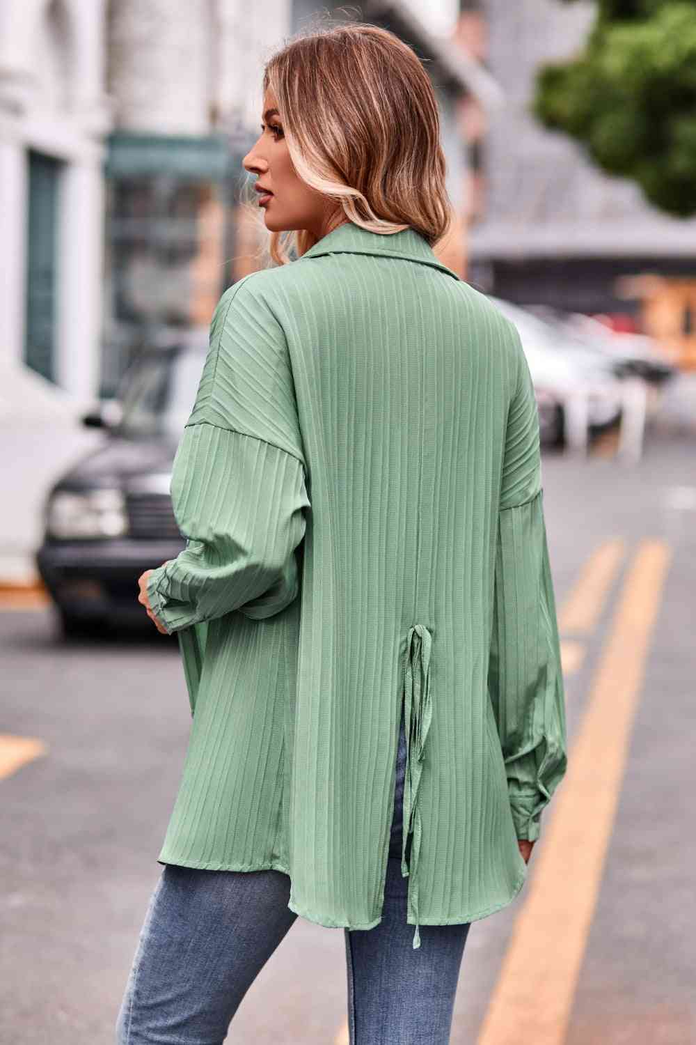 Slit Dropped Shoulder Longline Shirt