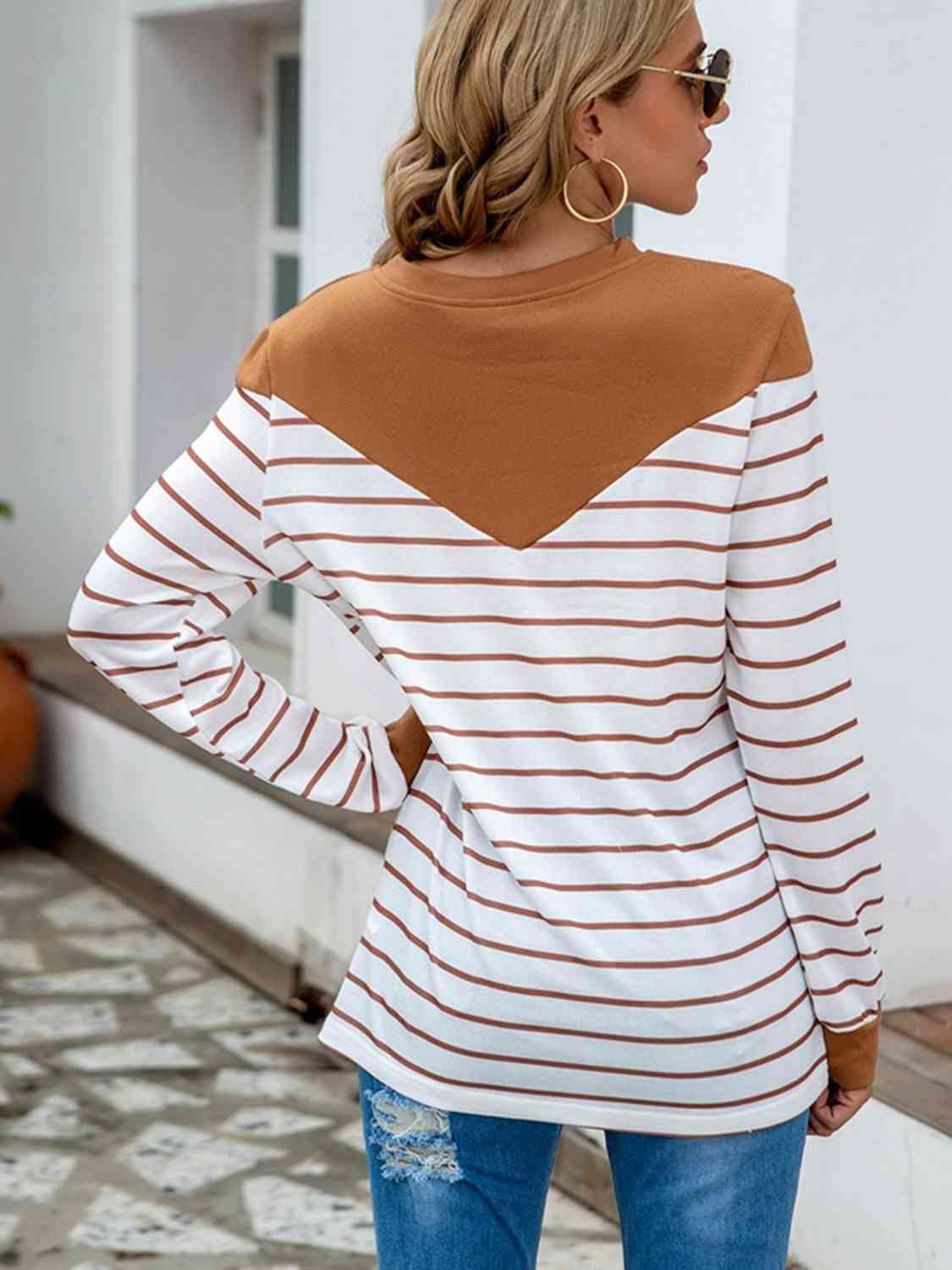 Striped Round Neck Long Sleeve T-Shirt