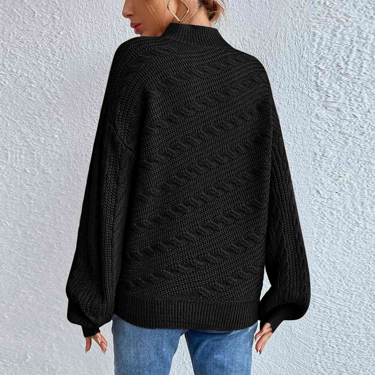 Cable-Knit Mock Neck  Long Sleeve Sweater