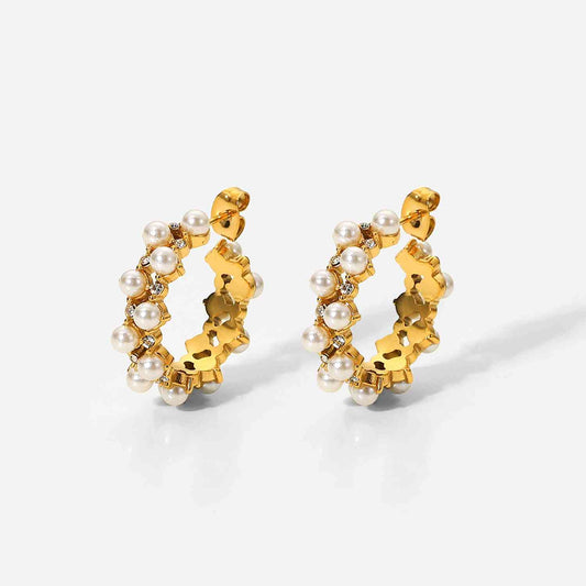 Pearl Rhinestone C-Hoop Earrings