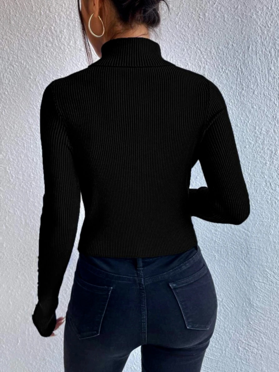 Cutout Turtleneck Rib-Knit Top