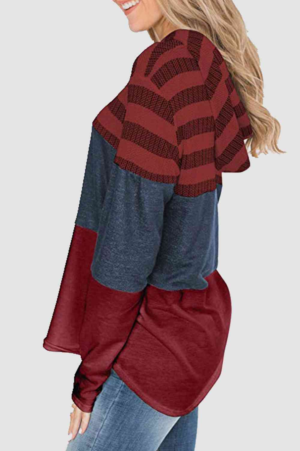 Striped Drawstring Long Sleeve Hoodie