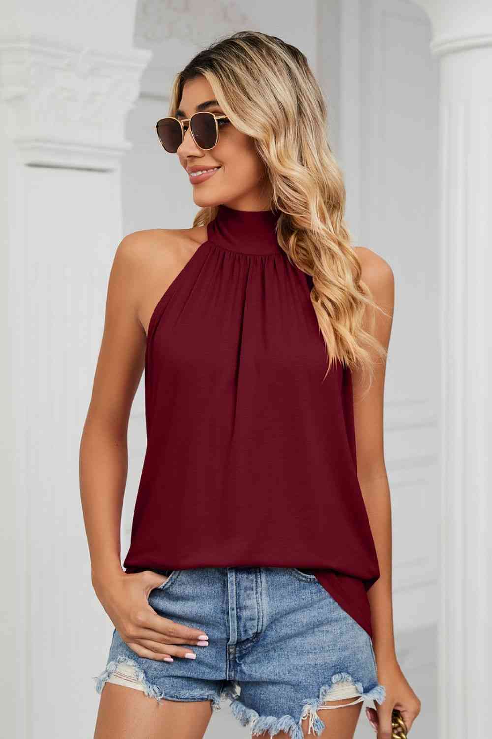 Gathered Detail Tied Sleeveless Top