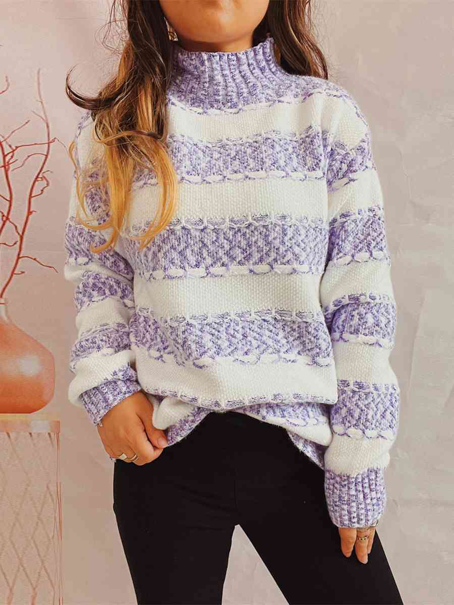 Striped Turtleneck Long Sleeve Sweater