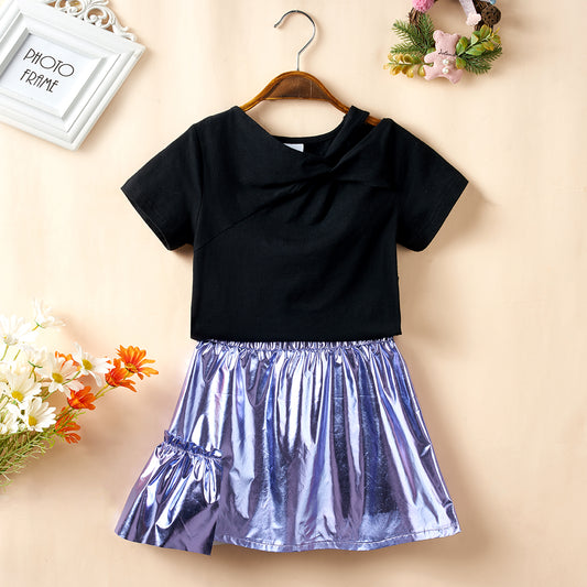 Cutout Short Sleeve Top and Skirt Set