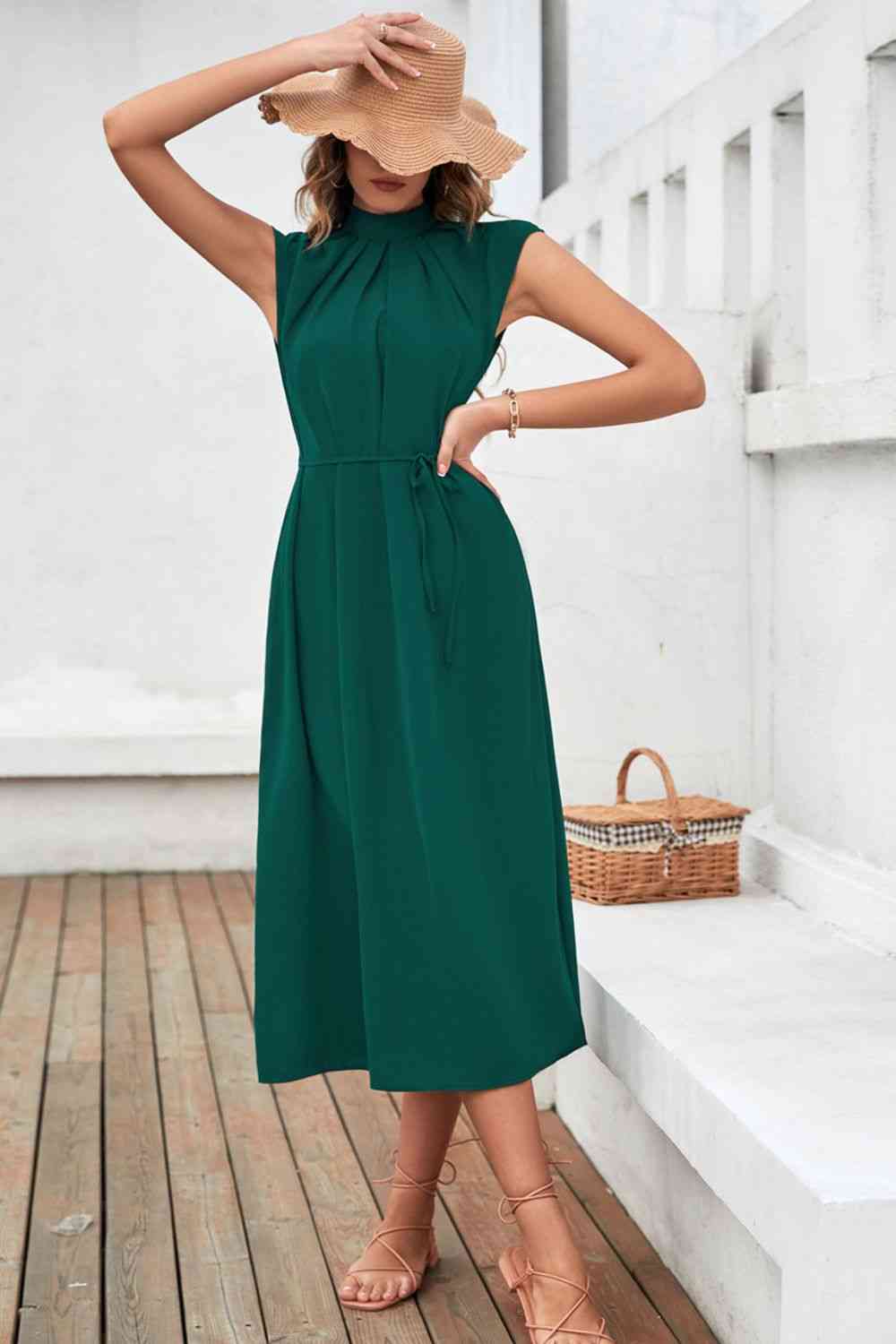 Mock Neck Tied Cap Sleeve Dress