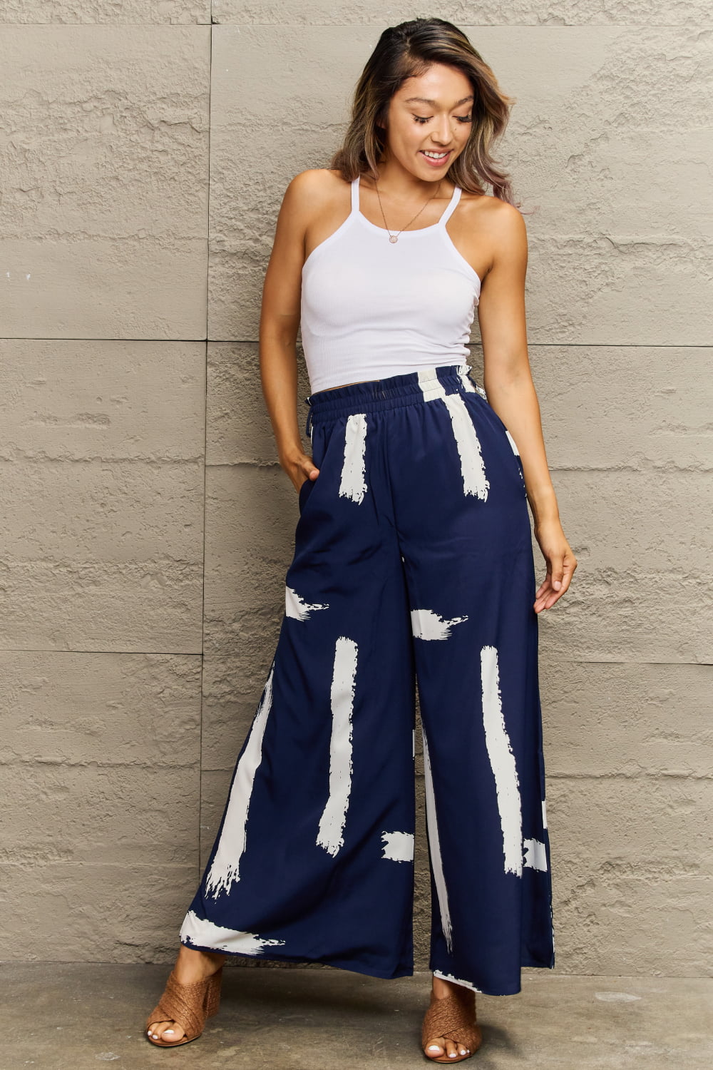 Printed Wide Leg Long Pants