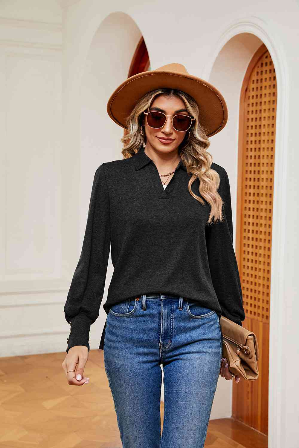 Johnny Collar Long Sleeve Top