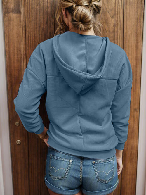 Drawstring V-Neck Long Sleeve Hoodie