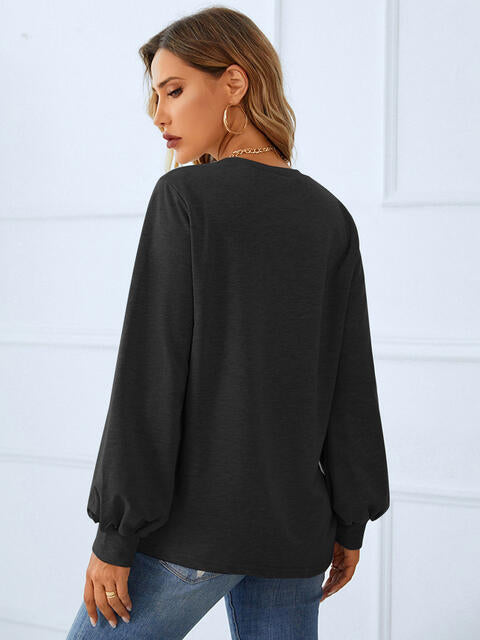 Ruched Detail Round Neck T-Shirt