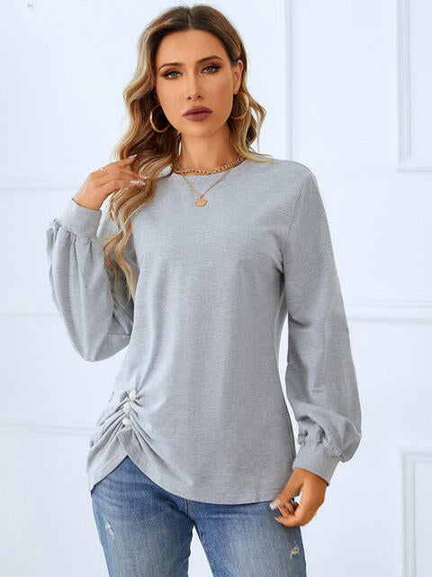 Ruched Detail Round Neck T-Shirt