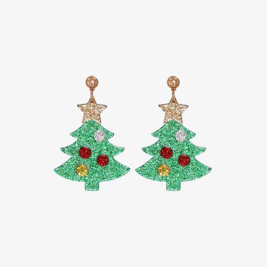 Christmas Tree Rhinestone Alloy Earrings