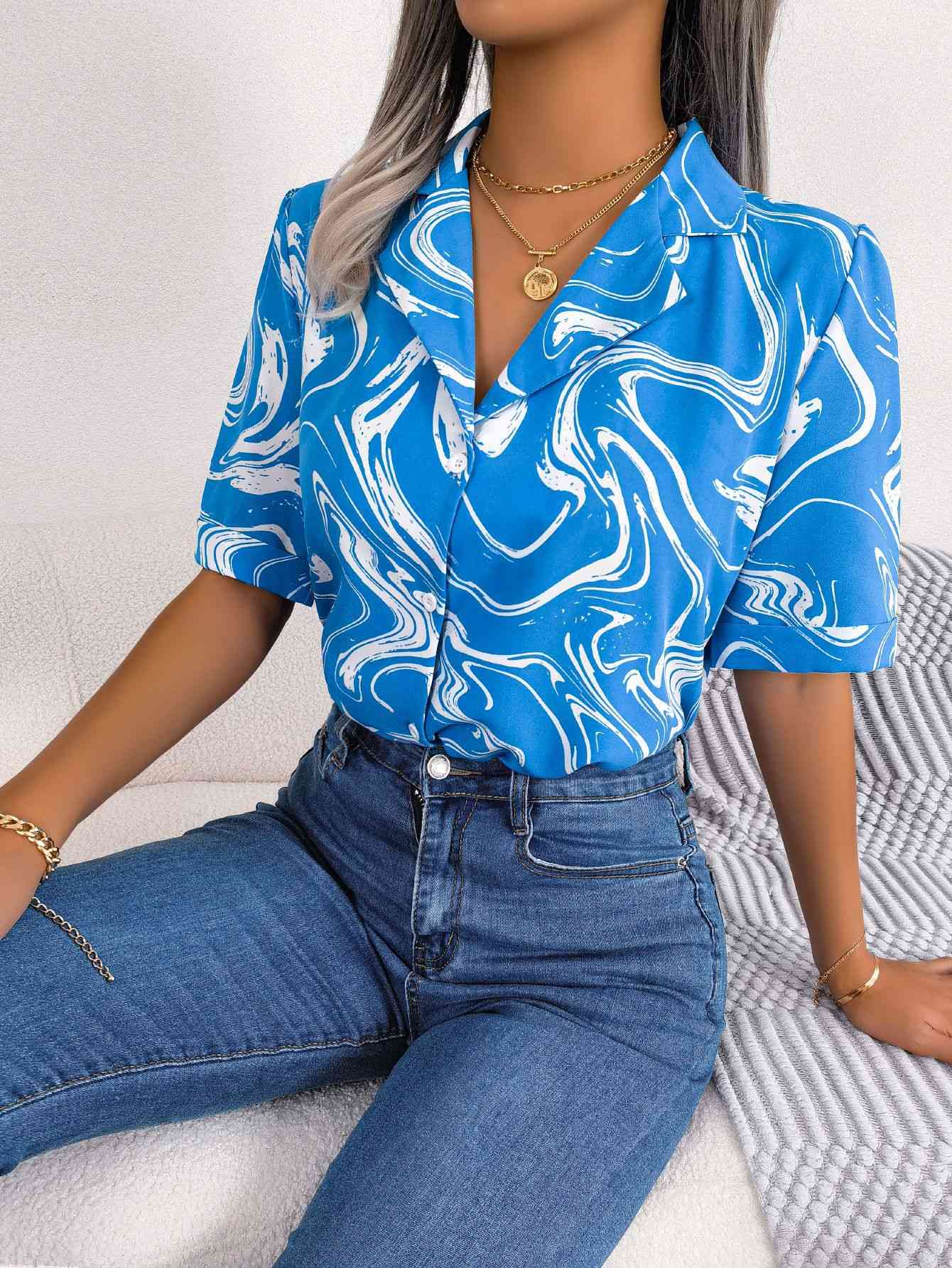 Printed Lapel Collar Shirt