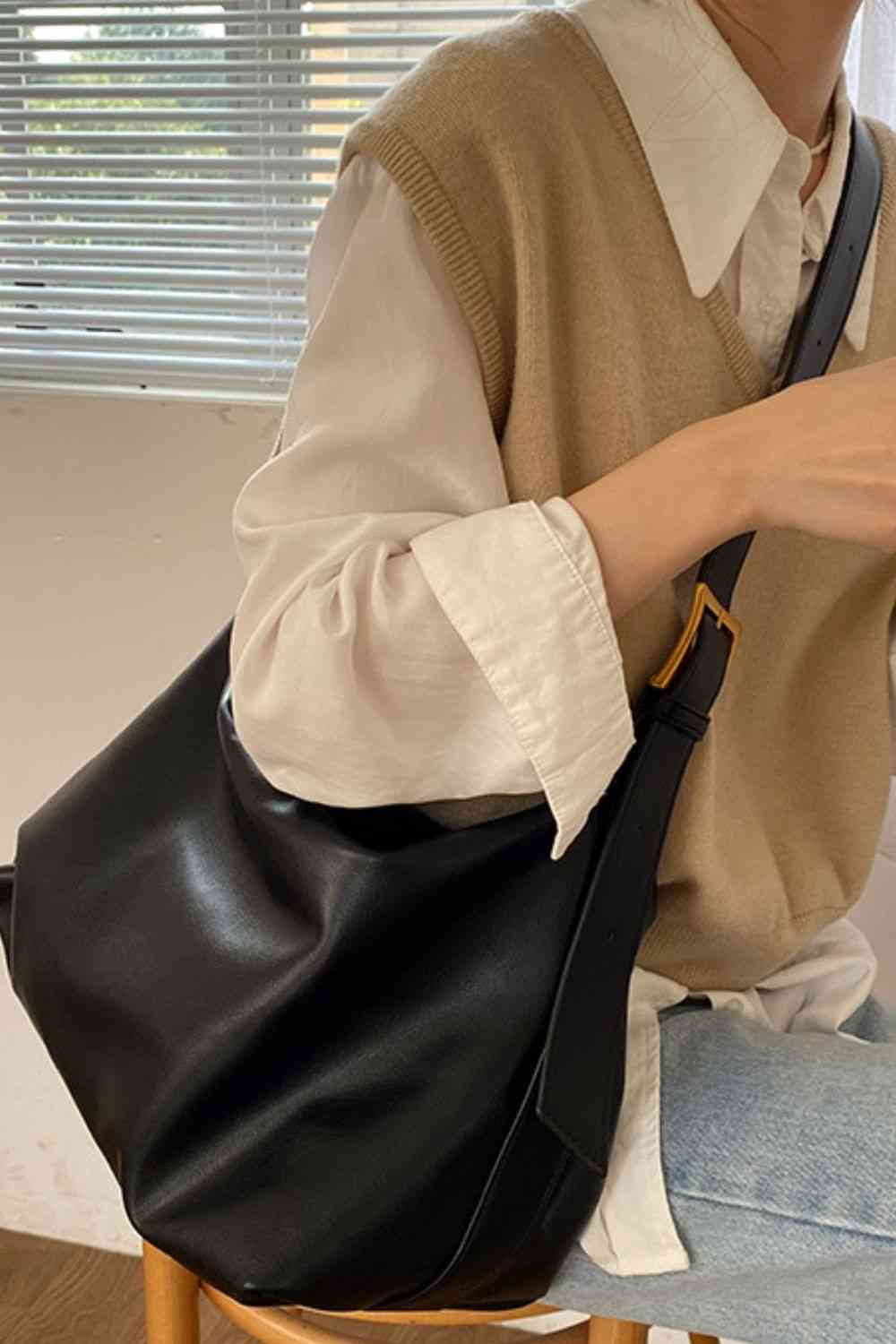 Wide Strap PU Leather Crossbody Bag