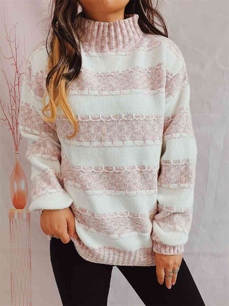 Striped Turtleneck Long Sleeve Sweater