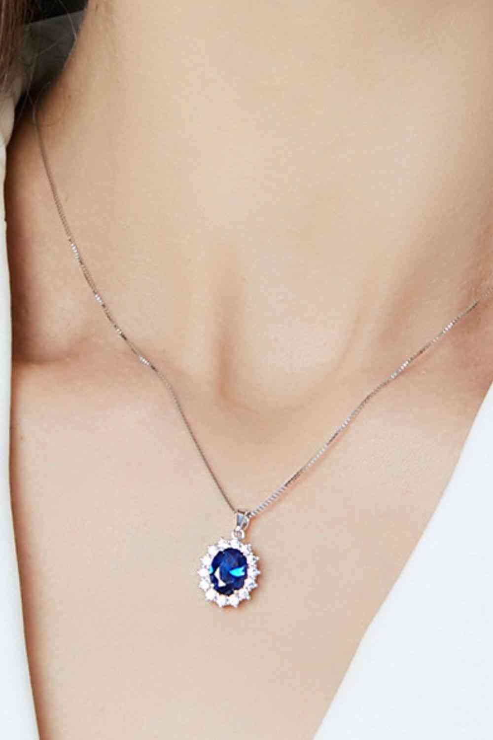 Synthetic Sapphire Pendant 925 Sterling Silver Necklace