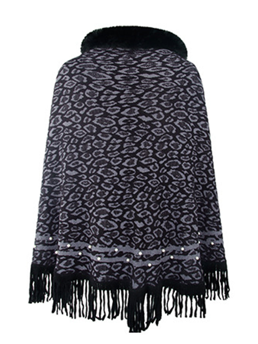 Leopard Fringe Hem Poncho