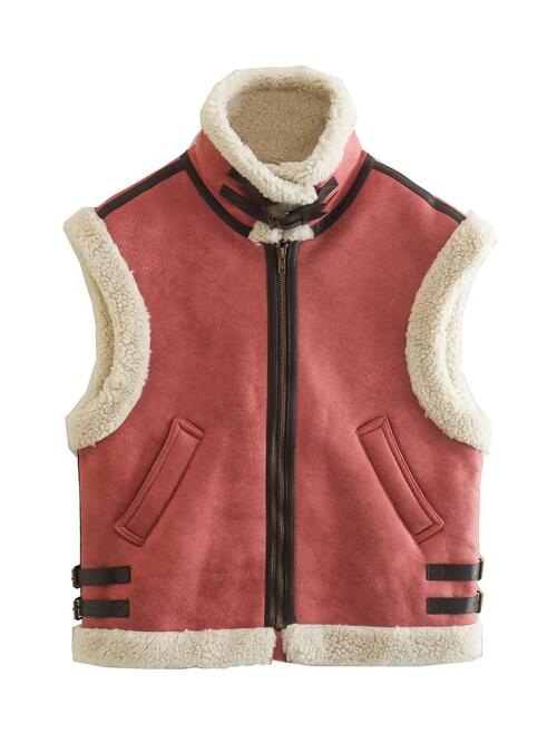 Contrast Zip Up Fleece Vest