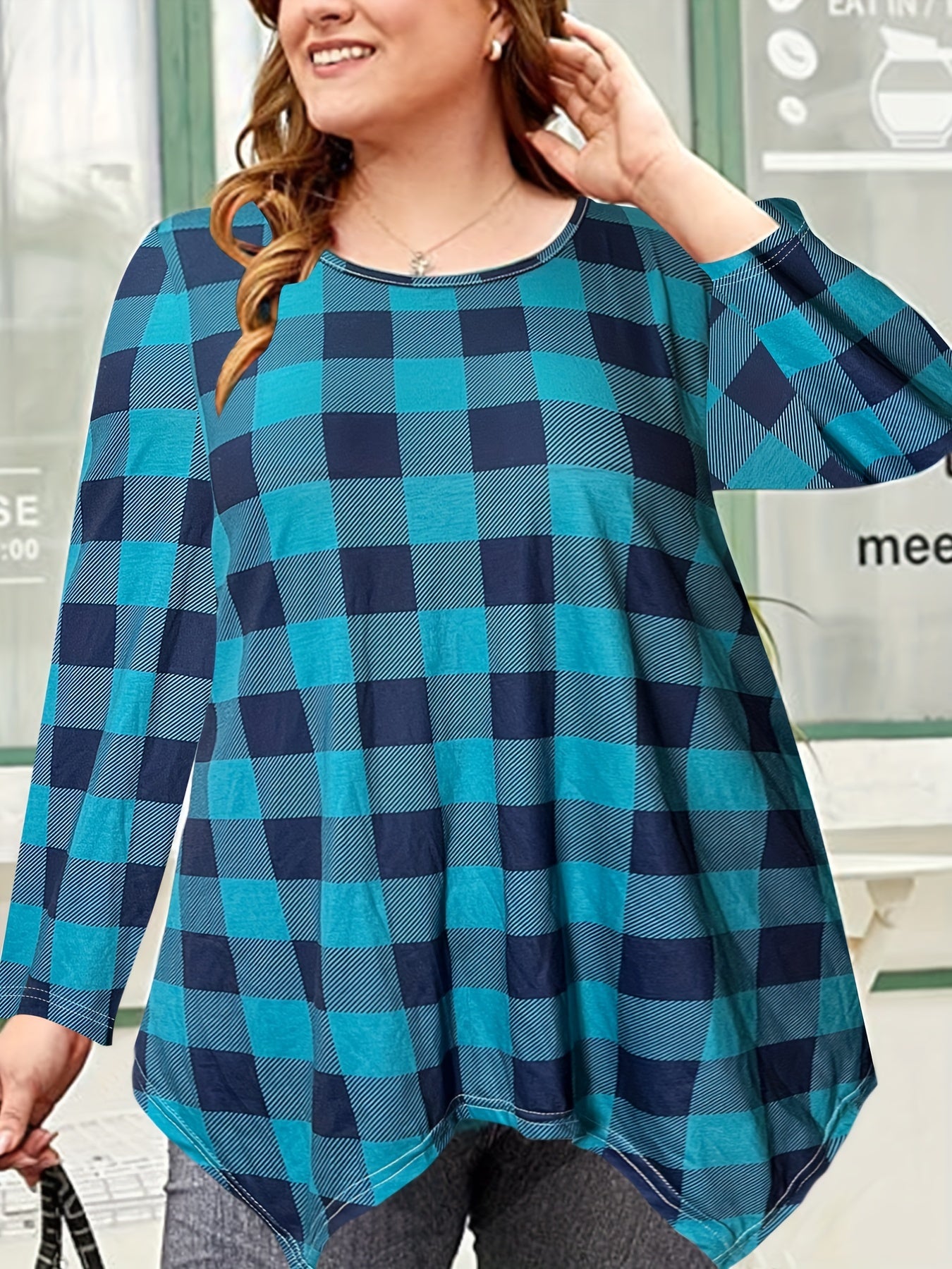 Plus Size Plaid Round Neck T-Shirt