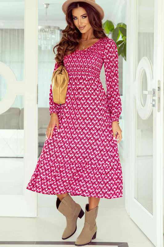 Printed Long Sleeve Midi Dress