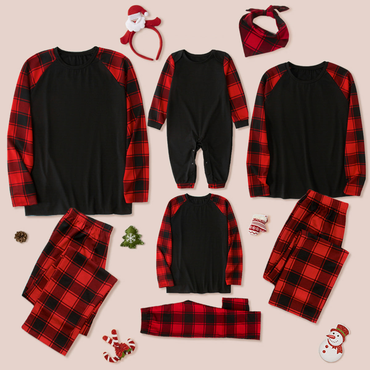 Raglan Sleeve Top and Plaid Pants Set