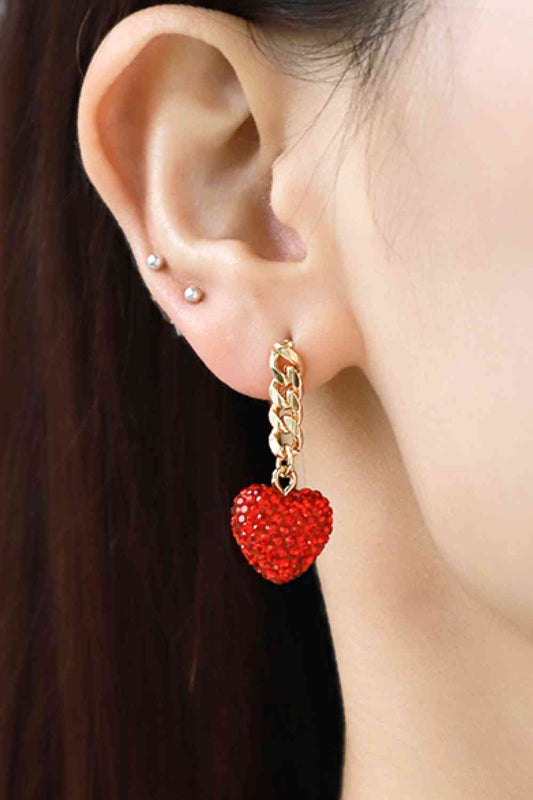 Rhinestone Heart Chain Drop Earrings