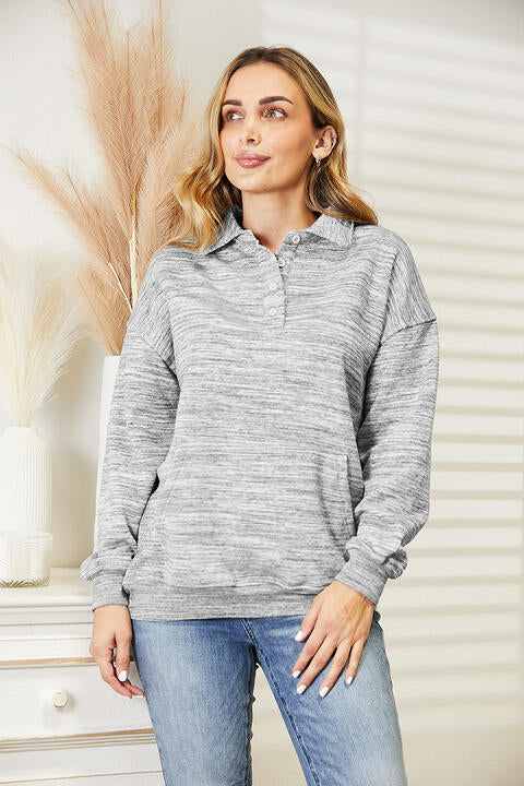 Ninexis Full Size Quarter-Button Collared Sweatshirt