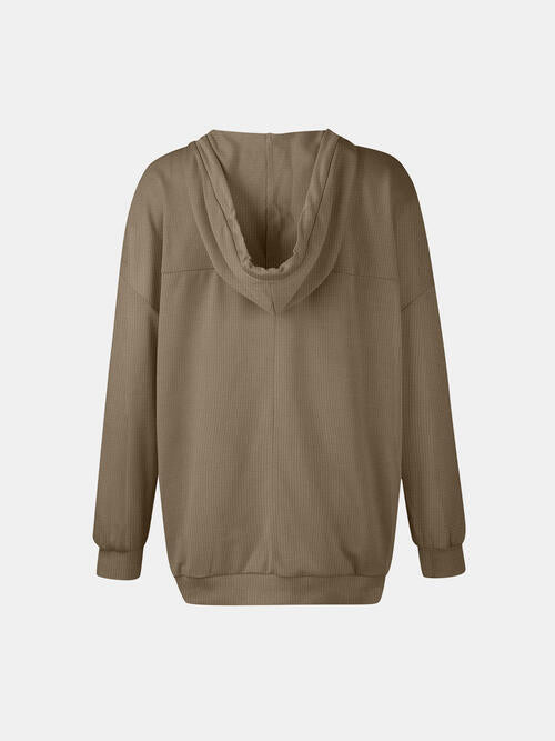 Drawstring V-Neck Long Sleeve Hoodie