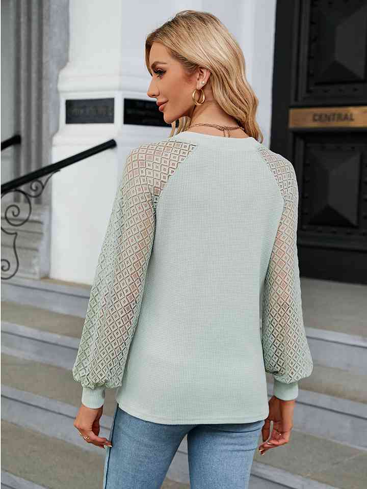 Notched Neck Raglan Sleeve Blouse