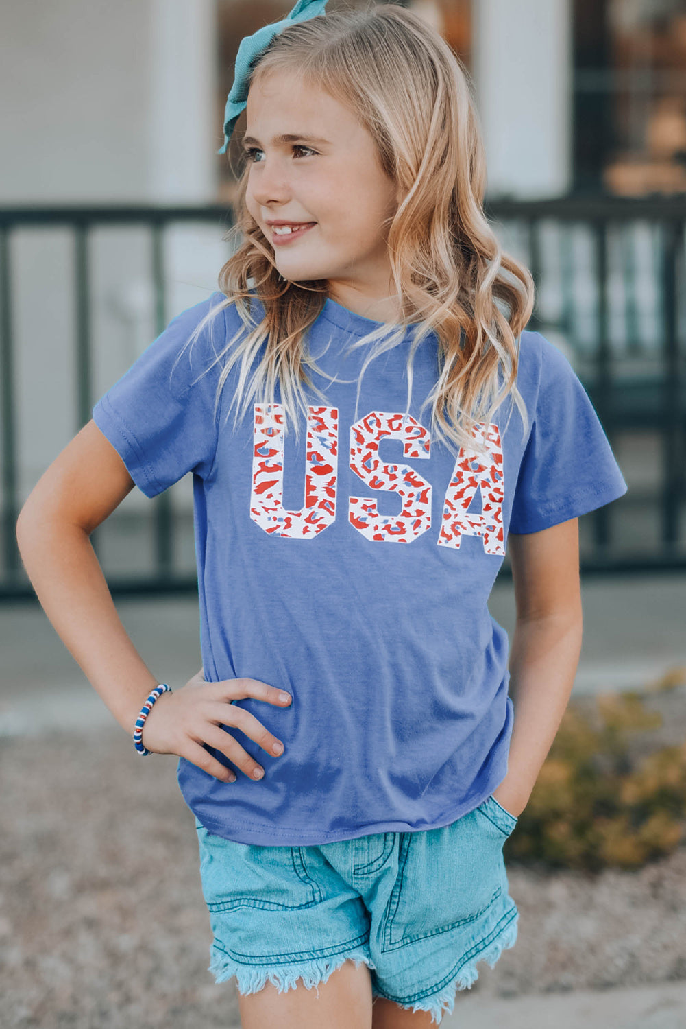 Girls USA Leopard Graphic Tee