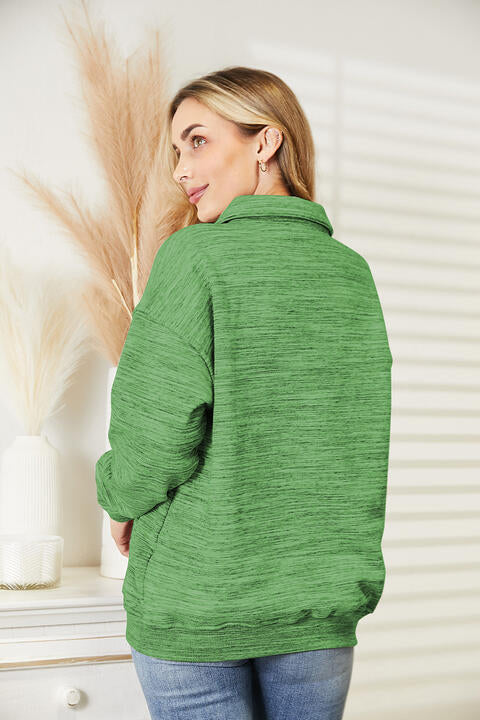 Ninexis Full Size Quarter-Button Collared Sweatshirt