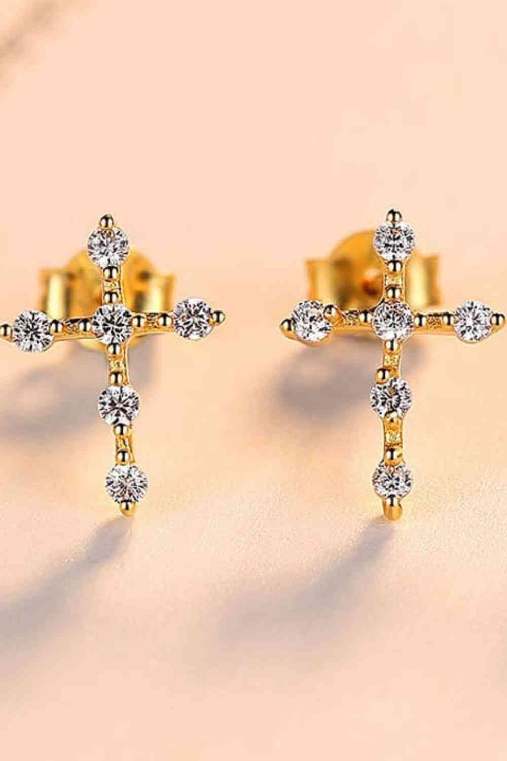 Zircon Cross 925 Sterling Silver Earrings