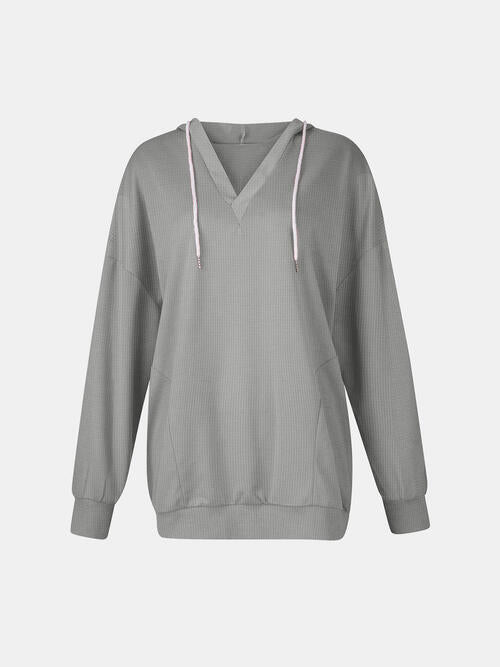 Drawstring V-Neck Long Sleeve Hoodie