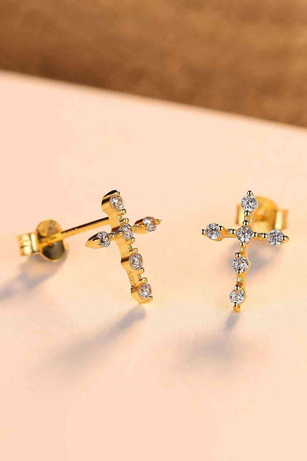 Zircon Cross 925 Sterling Silver Earrings