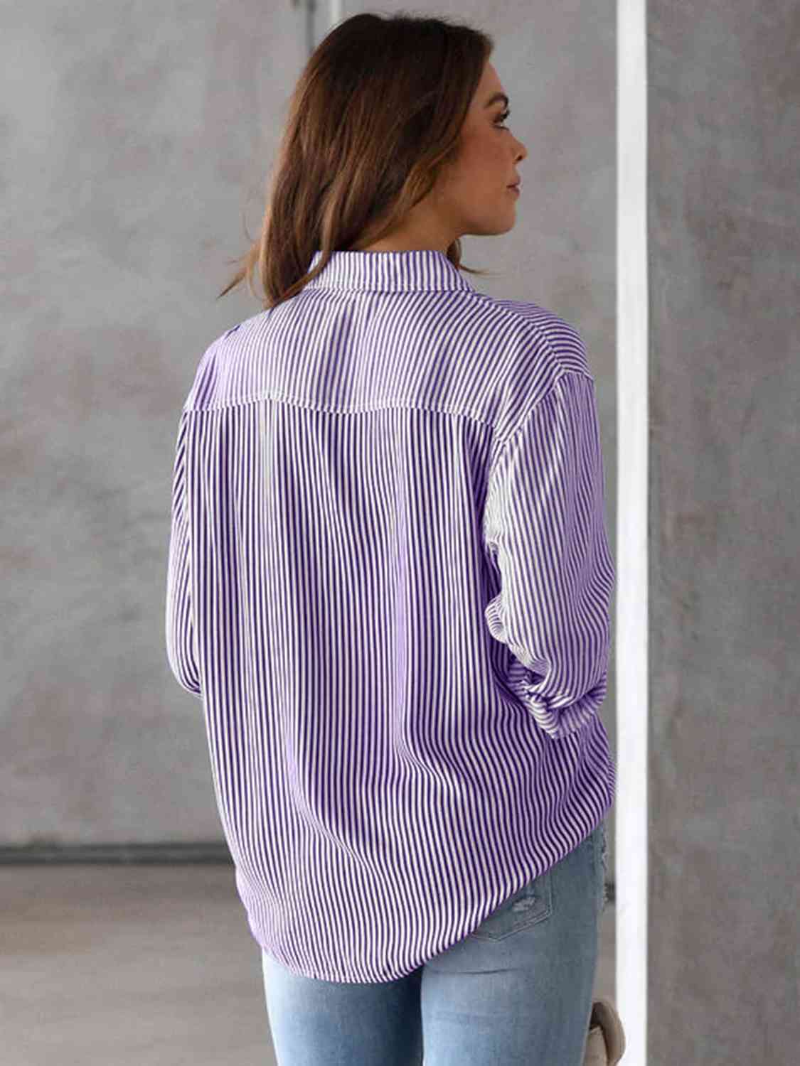 Striped Collared Neck Shirt with Pocket