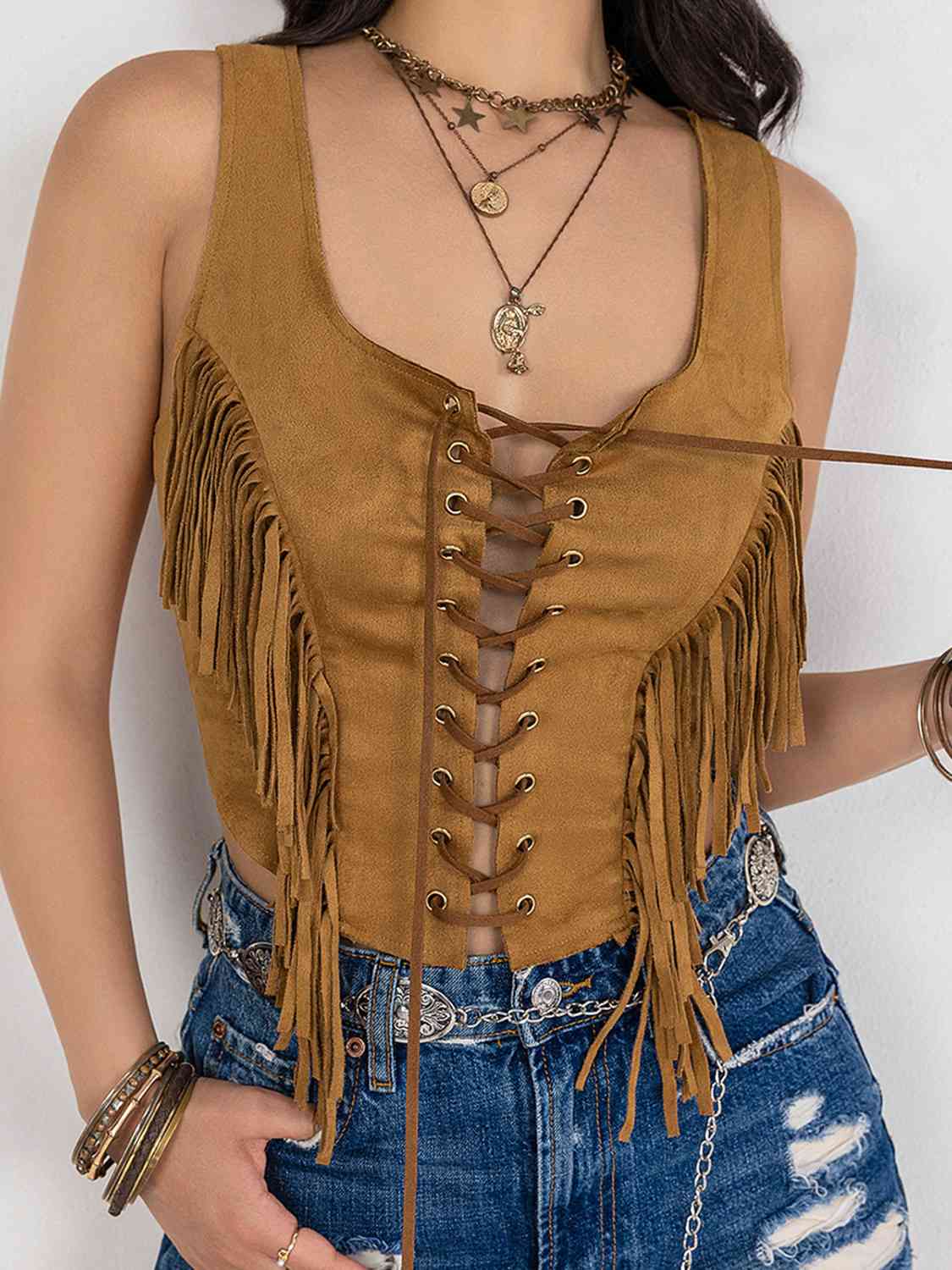 Fringe Lace-Up Vest