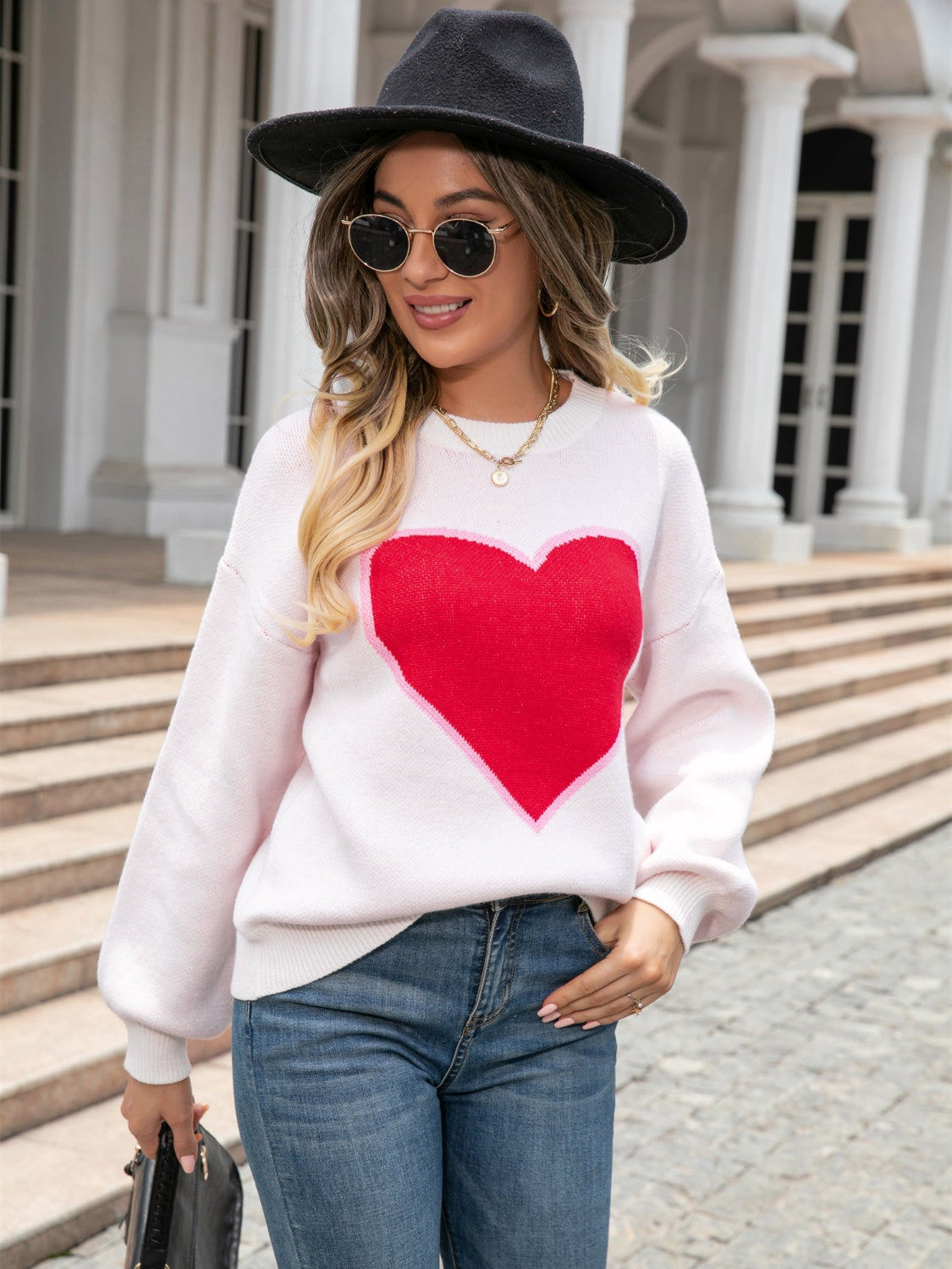 Heart Graphic Round Neck Sweater