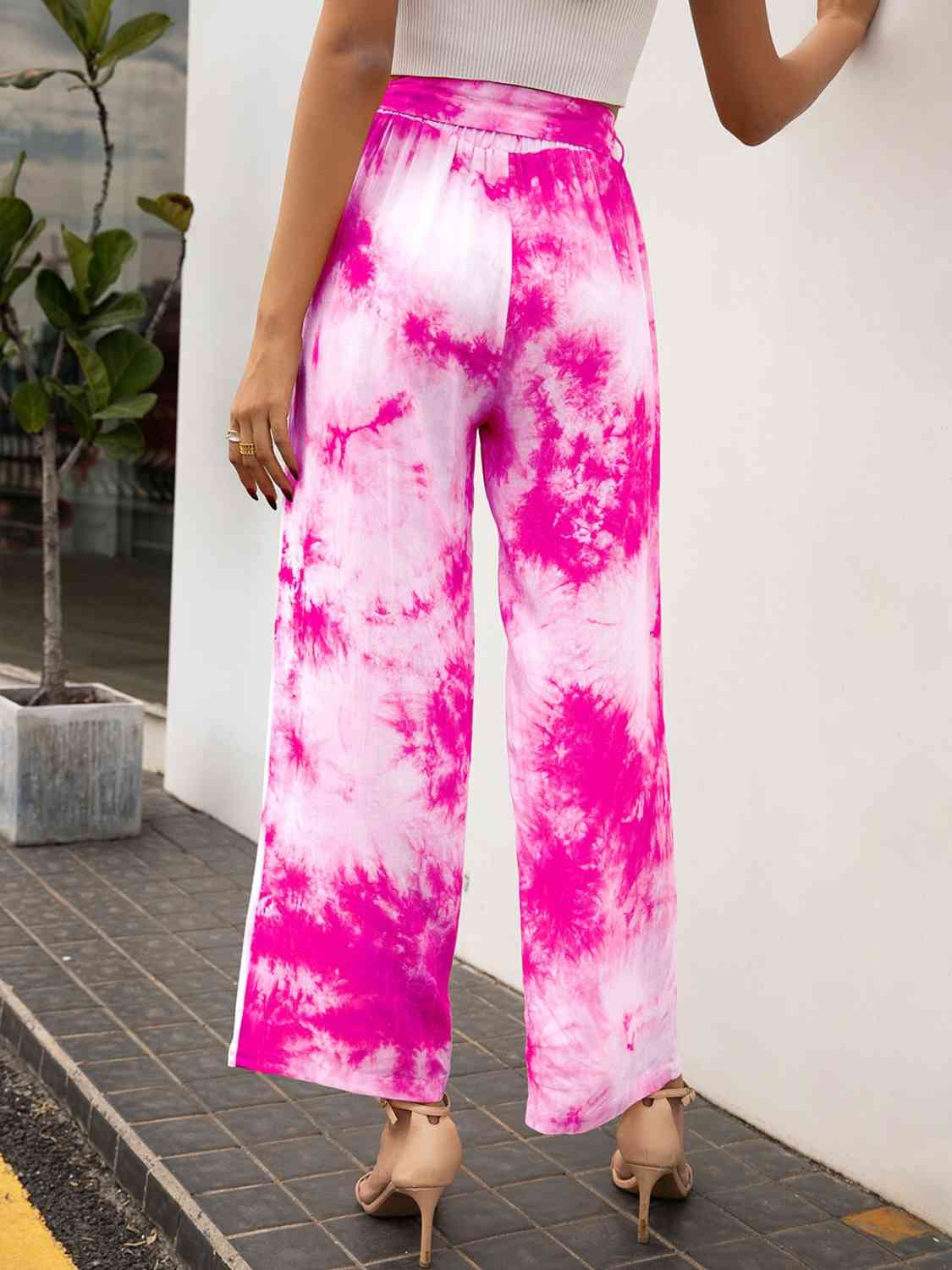 Tie-Dye Tie Front High Waist Pants