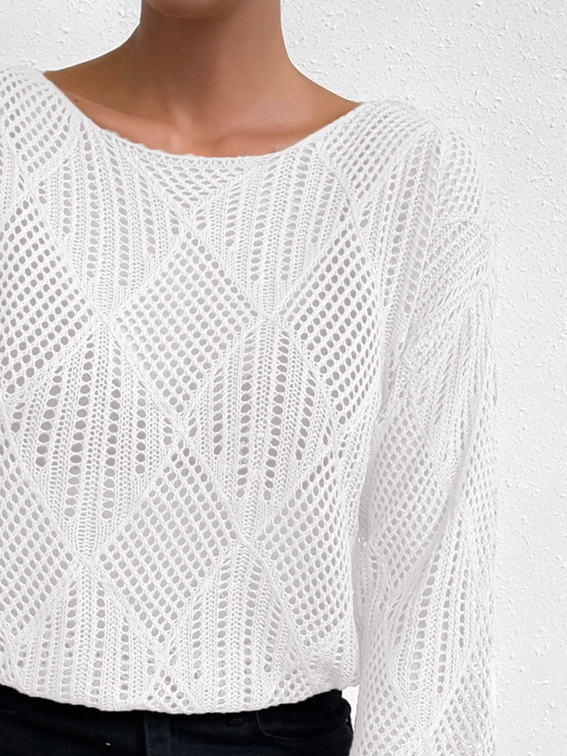 Openwork Round Neck Knit Top