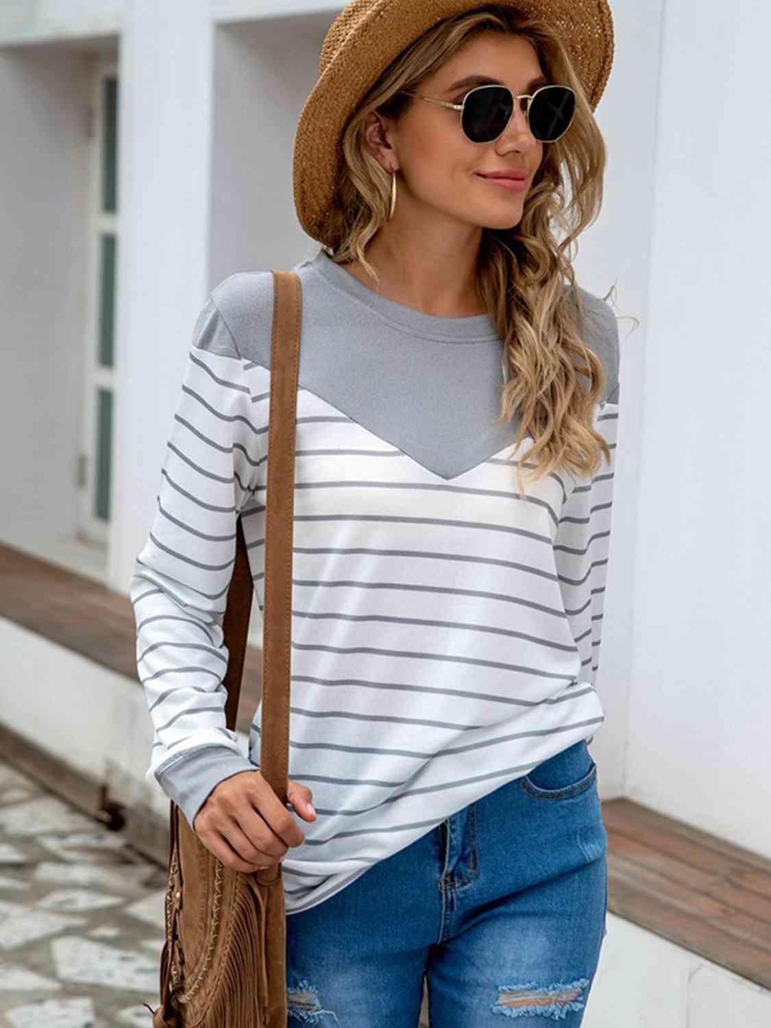 Striped Round Neck Long Sleeve T-Shirt