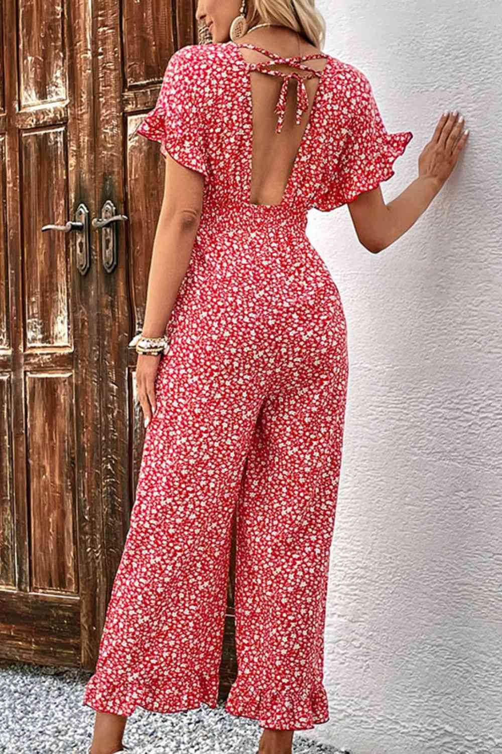 Printed Tie Back Ruffled Jumpsuit