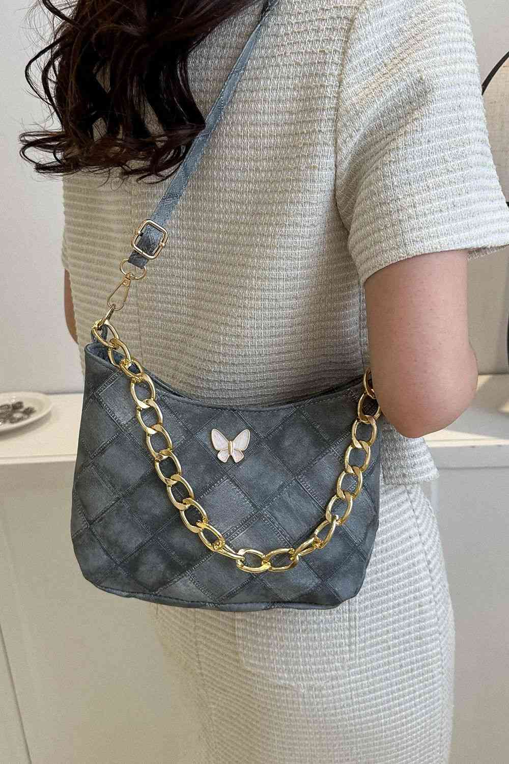 Butterfly Decor PU Leather Shoulder Bag